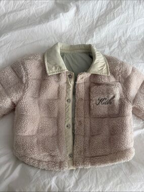 Kith Kids Cream Sherpa Snap-Front Jacket two sided